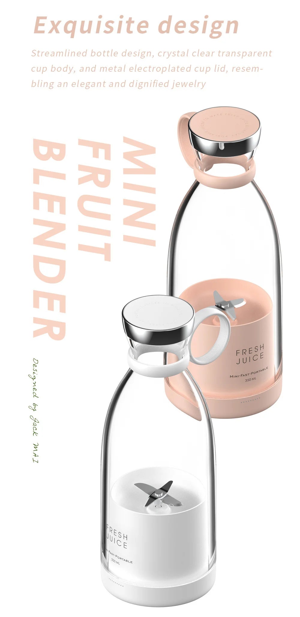 Compact Juice & Smoothie Blender – Portable USB Rechargeable Mixer