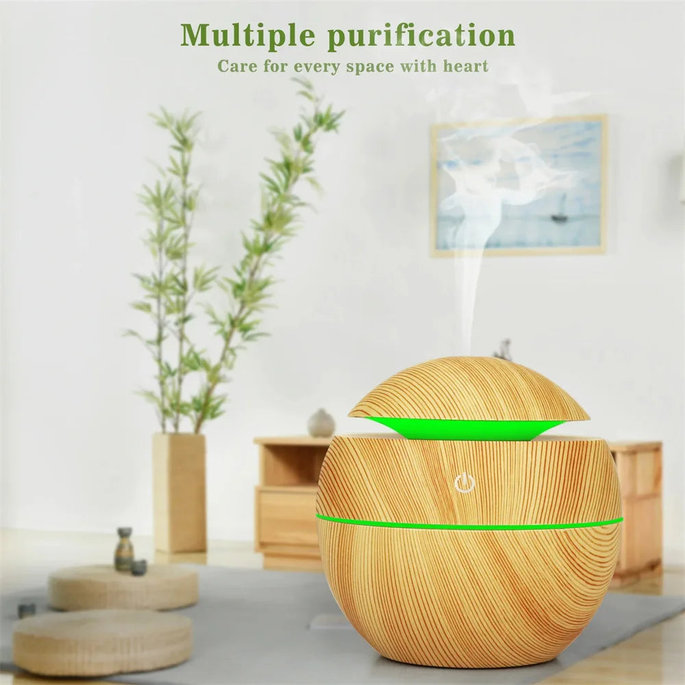 Electric Essential Oil Diffuser – Wooden Ultrasonic Air Humidifier for Home