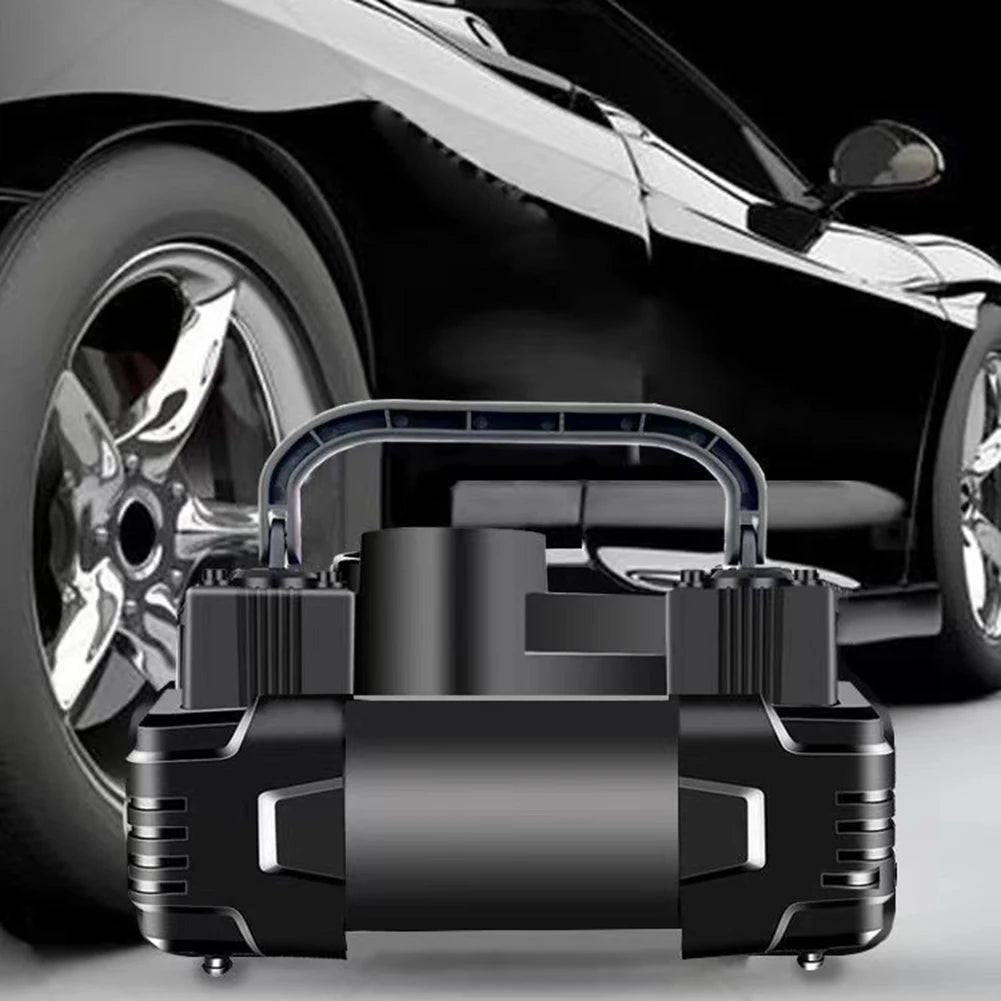 High-Pressure 12V Car Air Pump – Dual Cylinder Electric Tire Inflator with LED