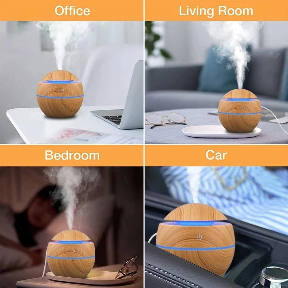 Electric Essential Oil Diffuser – Wooden Ultrasonic Air Humidifier for Home