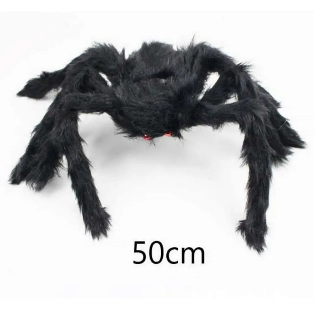 🎃 Scary Halloween Spider Decoration – Hairy Black Plush Spider & Web for Haunted House