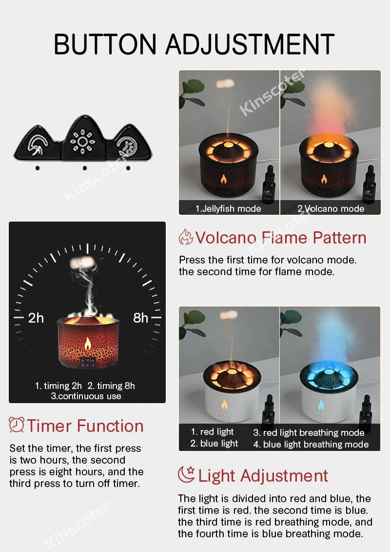 Volcano Flame Essential Oil Diffuser – 360ml Ultrasonic Aromatherapy Humidifier