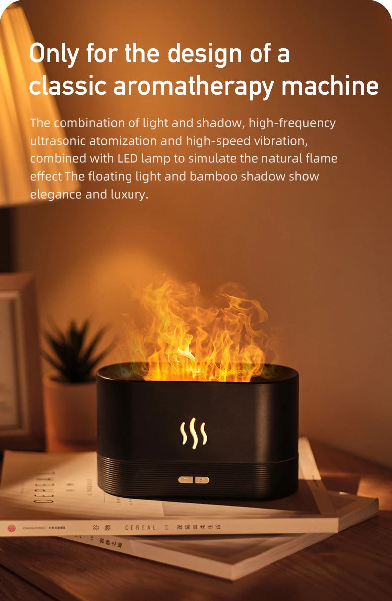Flame Effect Essential Oil Diffuser – Ultrasonic Cool Mist Humidifier with LED Lights