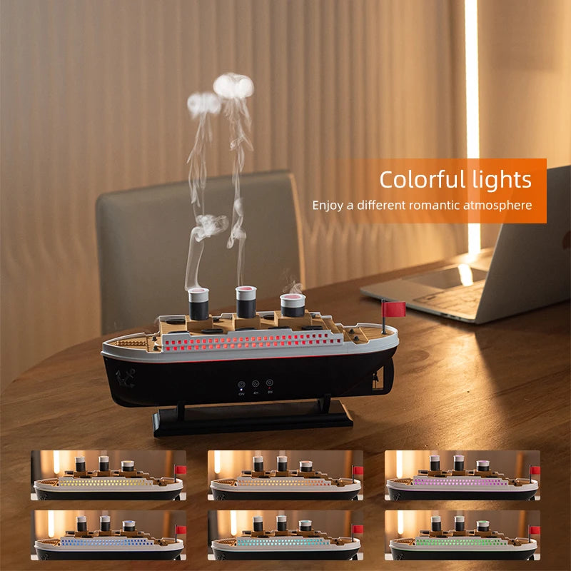 Titanic Ship Aroma Diffuser – 250ml Ultrasonic Essential Oil Humidifier with Smoke Ring Effect
