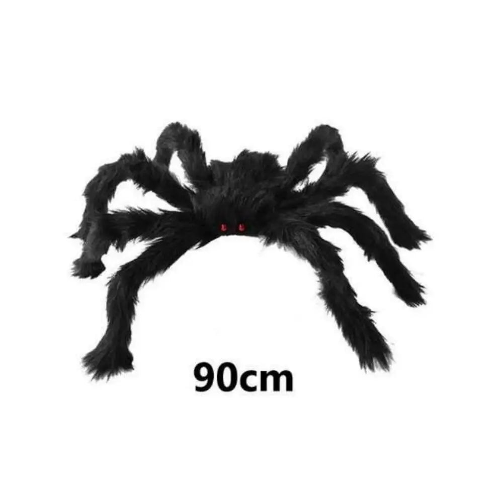 🎃 Scary Halloween Spider Decoration – Hairy Black Plush Spider & Web for Haunted House