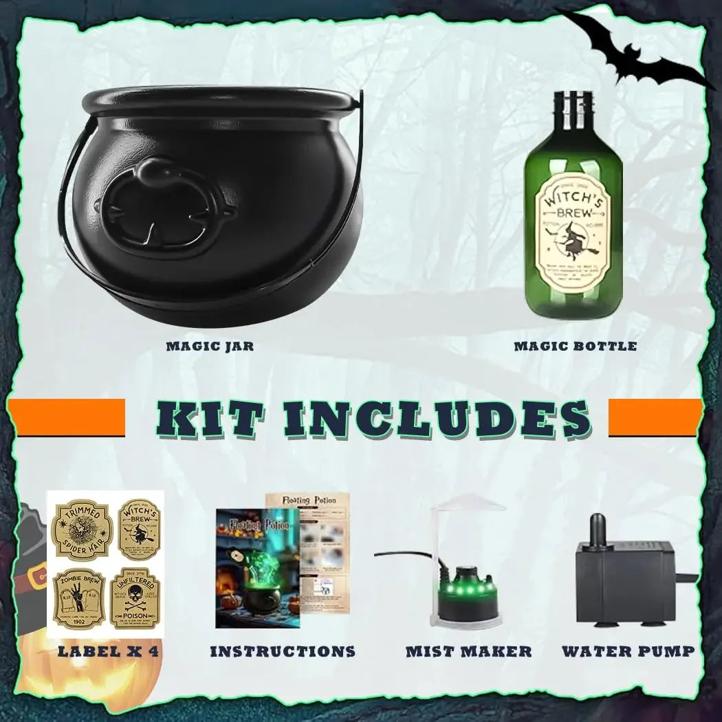 LED Halloween Witch Cauldron with Fog Mist – Skeleton Decoration for Hocus Pocus Party