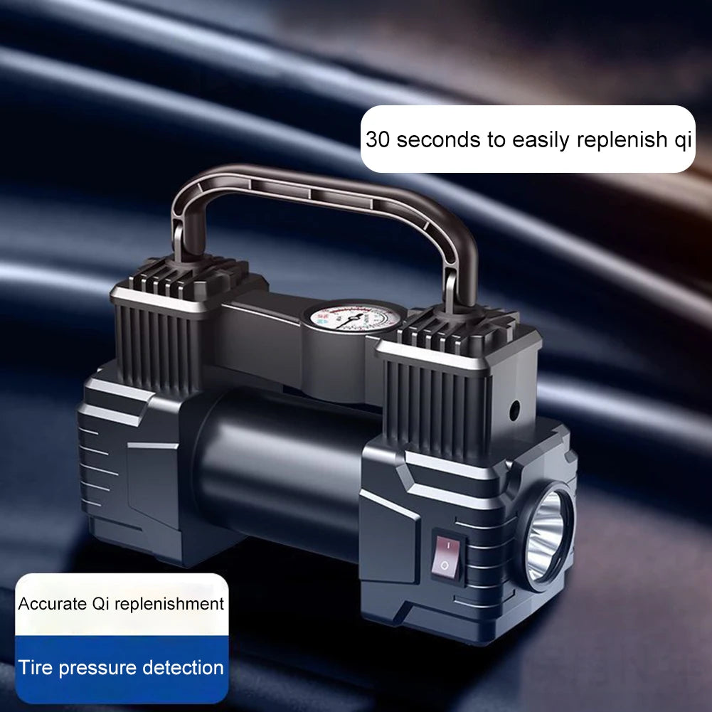 High-Pressure 12V Car Air Pump – Dual Cylinder Electric Tire Inflator with LED