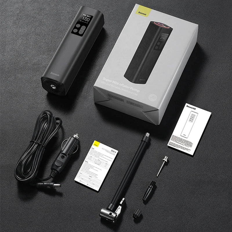 Baseus 12V Portable Air Compressor – Digital Tire Inflator Pump for Car, Motorcycle, Bicycle & Boat
