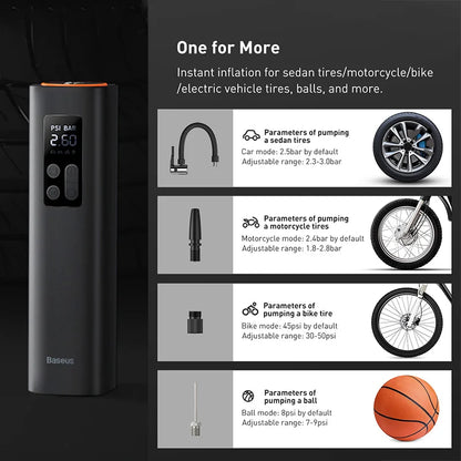 Baseus 12V Portable Air Compressor – Digital Tire Inflator Pump for Car, Motorcycle, Bicycle & Boat