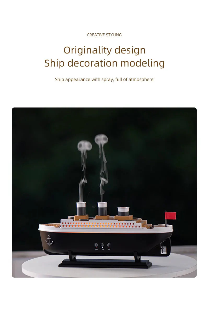 Titanic Ship Aroma Diffuser – 250ml Ultrasonic Essential Oil Humidifier with Smoke Ring Effect