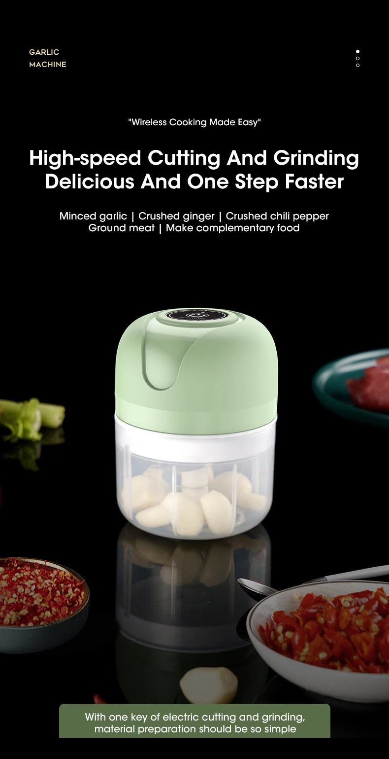 Portable Mini Food Chopper – Electric Garlic Crusher & Meat Grinder (250ml)