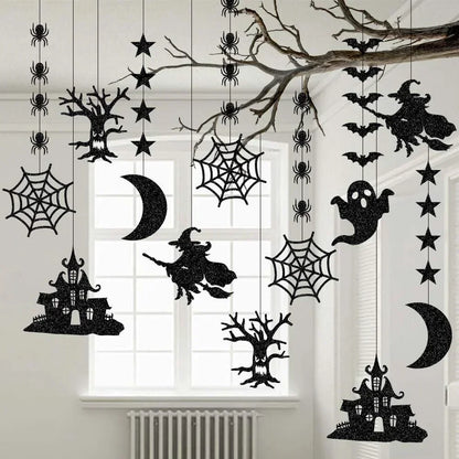 👻 Halloween Party Decorations – 6pcs Hanging Garland with Spiders, Ghosts, Witches, and Bats