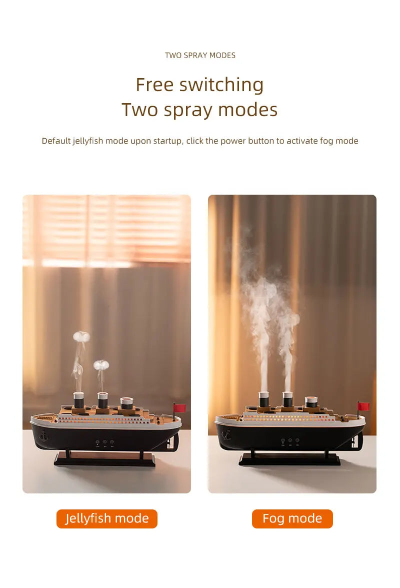 Titanic Ship Aroma Diffuser – 250ml Ultrasonic Essential Oil Humidifier with Smoke Ring Effect