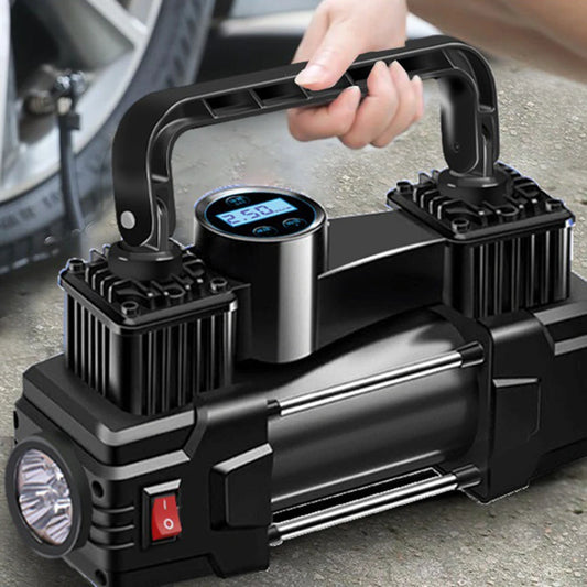 High-Pressure 12V Car Air Pump – Dual Cylinder Electric Tire Inflator with LED