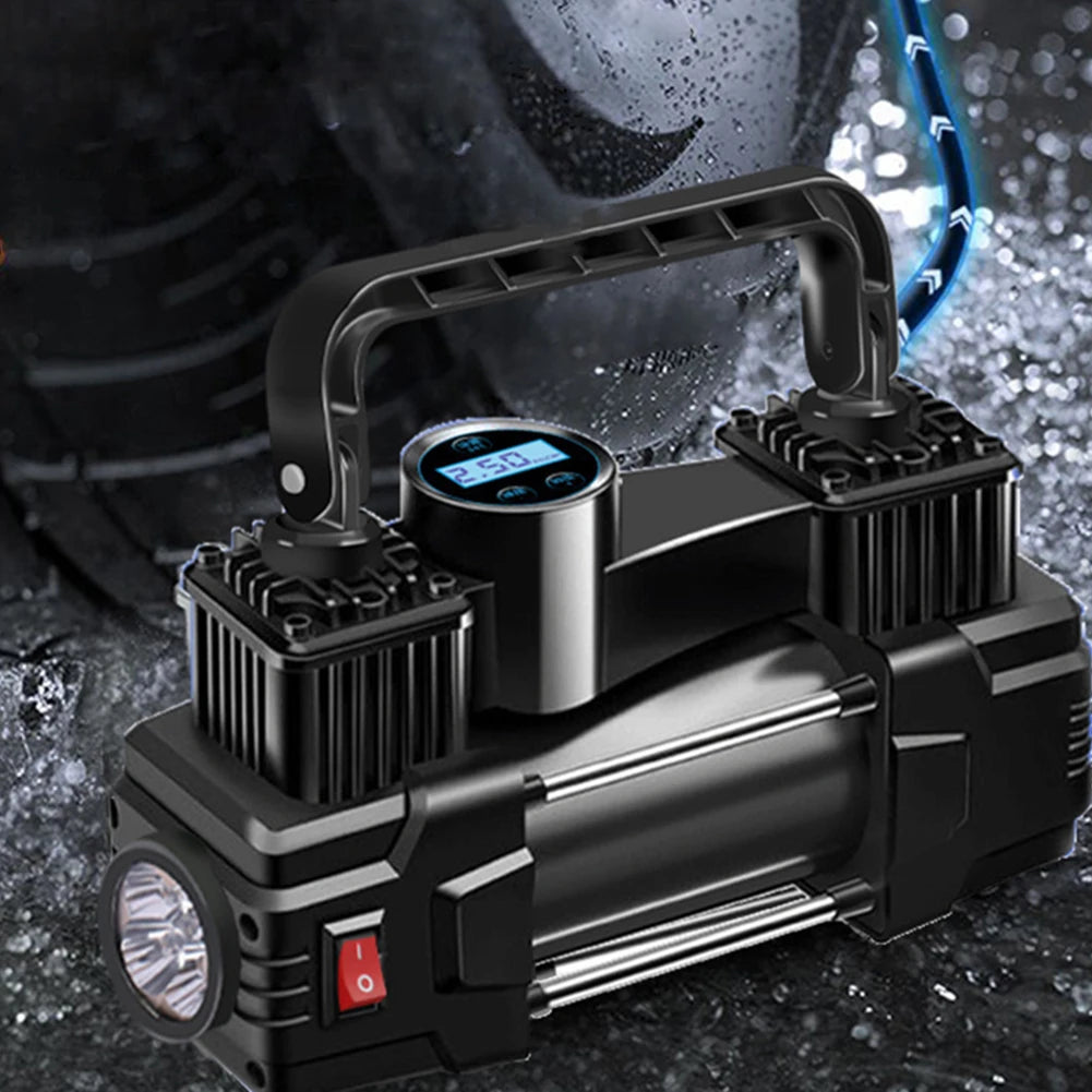 High-Pressure 12V Car Air Pump – Dual Cylinder Electric Tire Inflator with LED