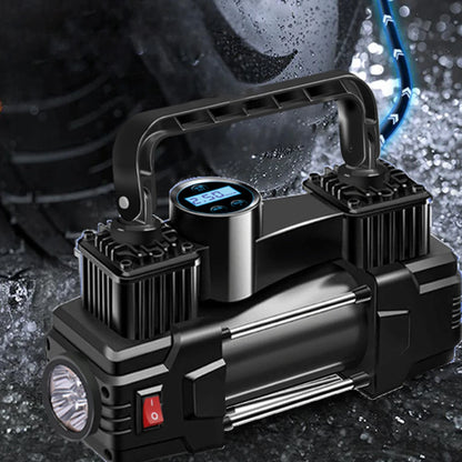 High-Pressure 12V Car Air Pump – Dual Cylinder Electric Tire Inflator with LED