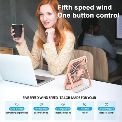 180° Folding USB Fan – Personal Desk Fan with Battery Display & 5 Speed Modes