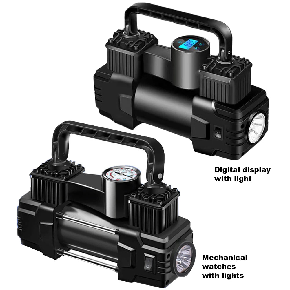 High-Pressure 12V Car Air Pump – Dual Cylinder Electric Tire Inflator with LED