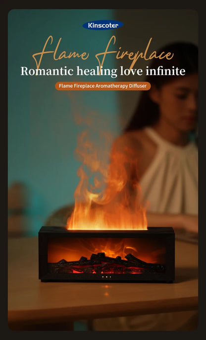 Fireplace Style Aroma Diffuser – Quiet Mist & LED Flame Effect