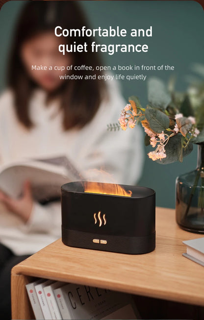 Flame Effect Essential Oil Diffuser – Ultrasonic Cool Mist Humidifier with LED Lights