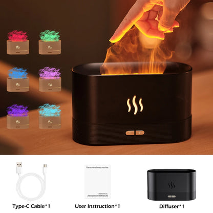 Flame Effect Essential Oil Diffuser – Ultrasonic Cool Mist Humidifier with LED Lights