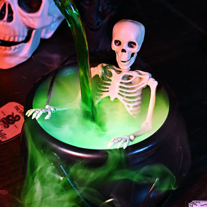 LED Halloween Witch Cauldron with Fog Mist – Skeleton Decoration for Hocus Pocus Party
