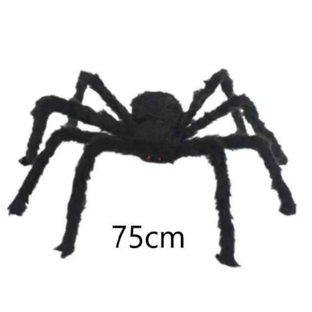 🎃 Scary Halloween Spider Decoration – Hairy Black Plush Spider & Web for Haunted House