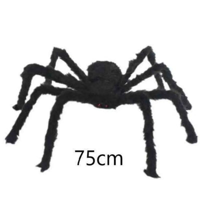 🎃 Scary Halloween Spider Decoration – Hairy Black Plush Spider & Web for Haunted House