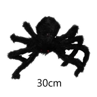 🎃 Scary Halloween Spider Decoration – Hairy Black Plush Spider & Web for Haunted House