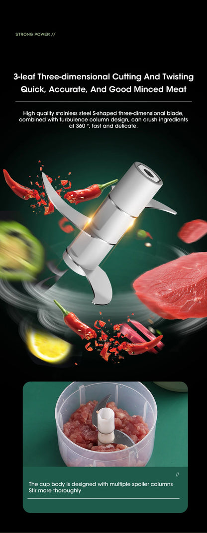 Portable Mini Food Chopper – Electric Garlic Crusher & Meat Grinder (250ml)