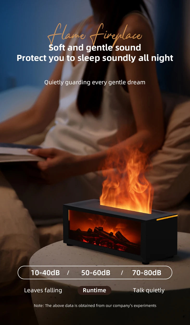 Fireplace Style Aroma Diffuser – Quiet Mist & LED Flame Effect