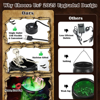 LED Halloween Witch Cauldron with Fog Mist – Skeleton Decoration for Hocus Pocus Party