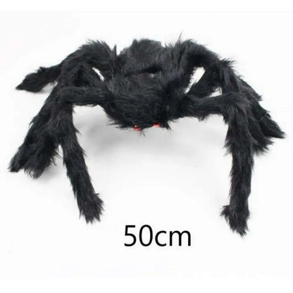 🎃 Scary Halloween Spider Decoration – Hairy Black Plush Spider & Web for Haunted House