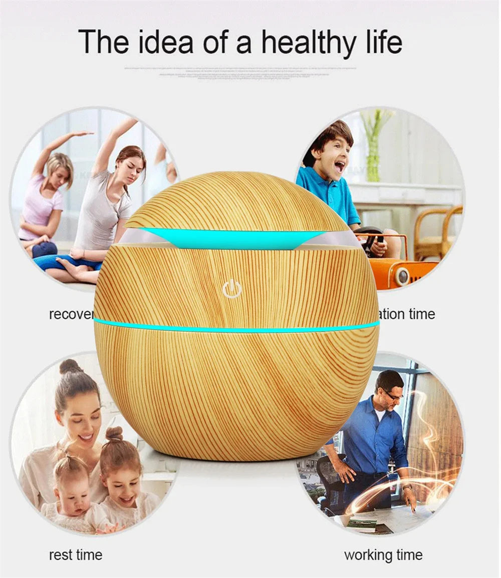 Electric Essential Oil Diffuser – Wooden Ultrasonic Air Humidifier for Home