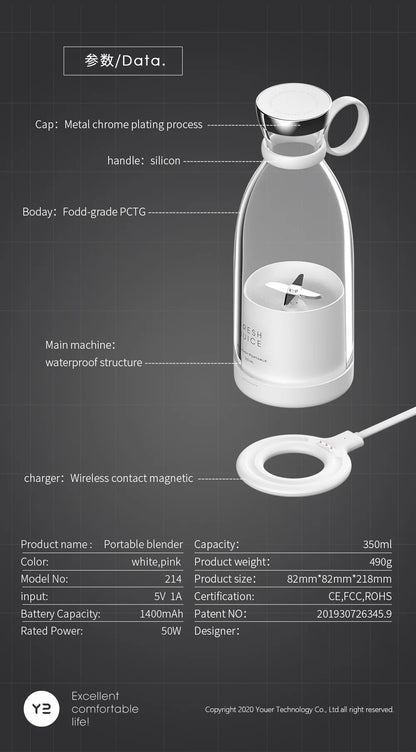 Compact Juice & Smoothie Blender – Portable USB Rechargeable Mixer