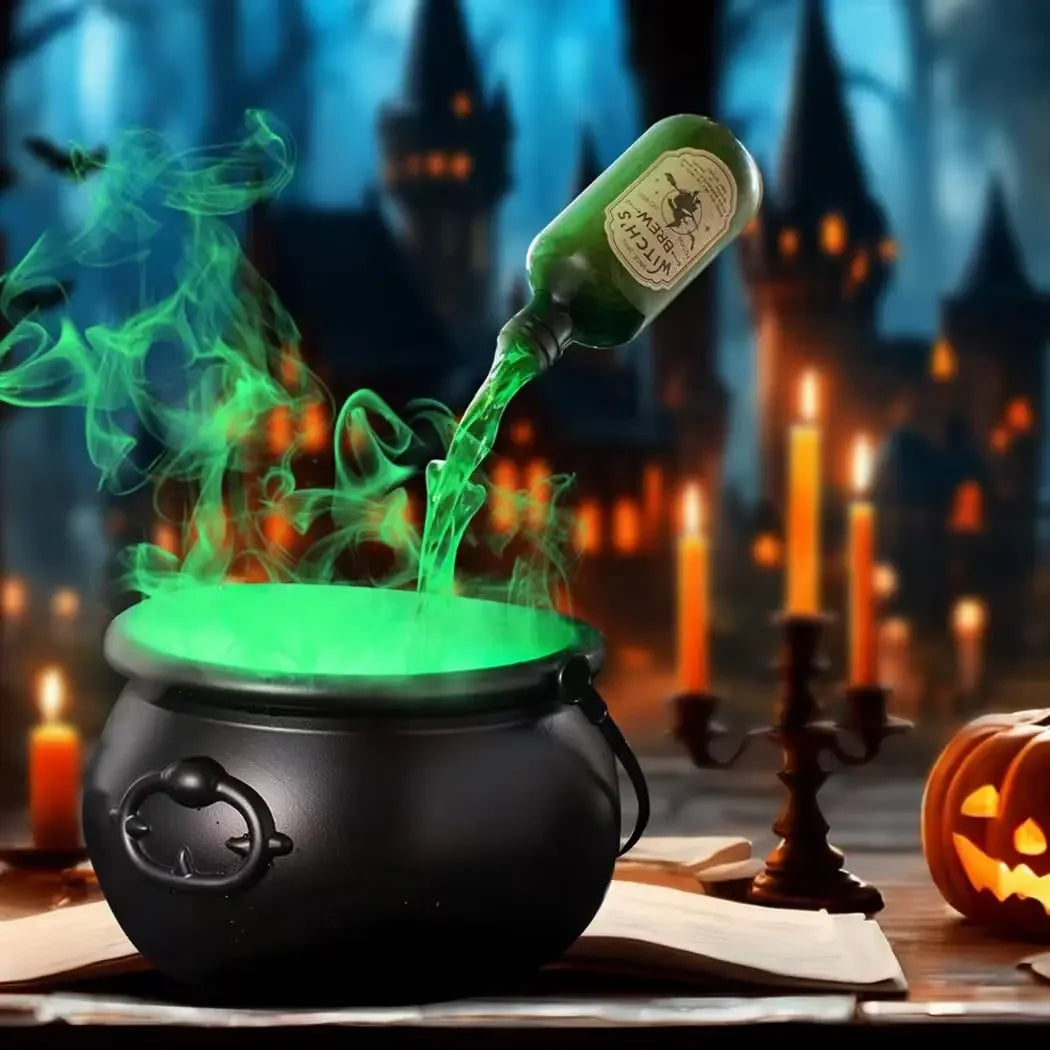 LED Halloween Witch Cauldron with Fog Mist – Skeleton Decoration for Hocus Pocus Party