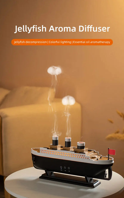 Titanic Ship Aroma Diffuser – 250ml Ultrasonic Essential Oil Humidifier with Smoke Ring Effect