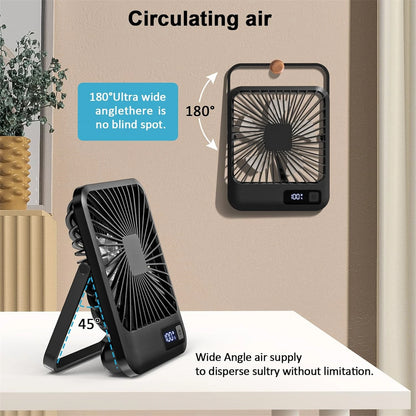 180° Folding USB Fan – Personal Desk Fan with Battery Display & 5 Speed Modes
