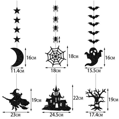 👻 Halloween Party Decorations – 6pcs Hanging Garland with Spiders, Ghosts, Witches, and Bats