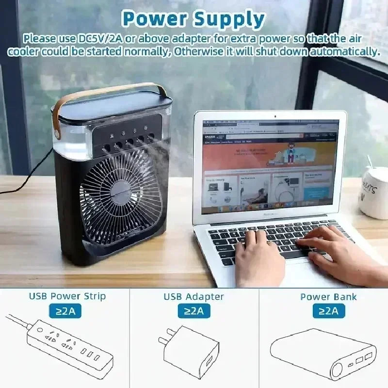 BreezeLite Portable AC – Mini Air Cooler with Humidifier and LED Night Lamp