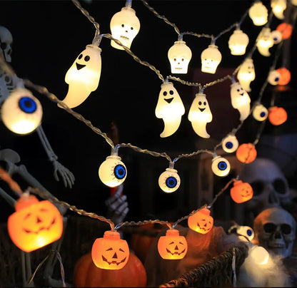 LED Halloween Decoration String – Pumpkin, Skull & Eyeball Lights for Horror Night