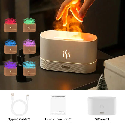 Flame Effect Essential Oil Diffuser – Ultrasonic Cool Mist Humidifier with LED Lights
