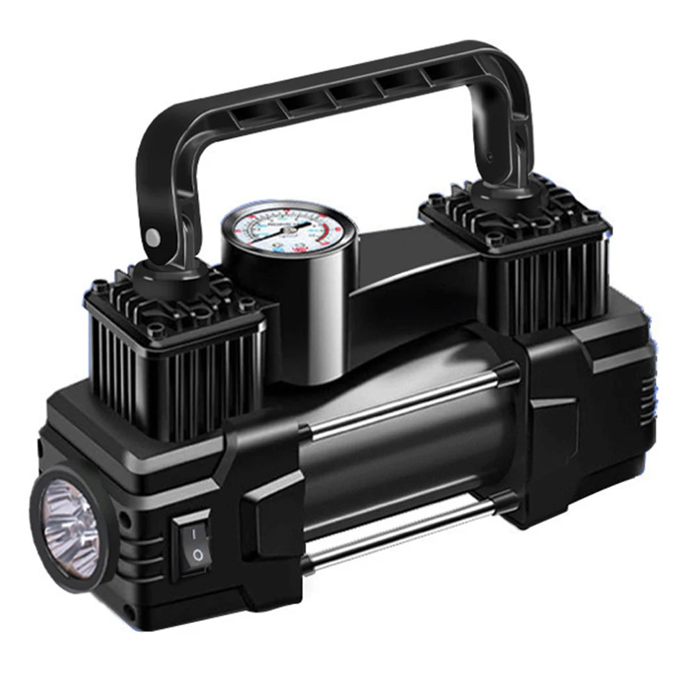 High-Pressure 12V Car Air Pump – Dual Cylinder Electric Tire Inflator with LED