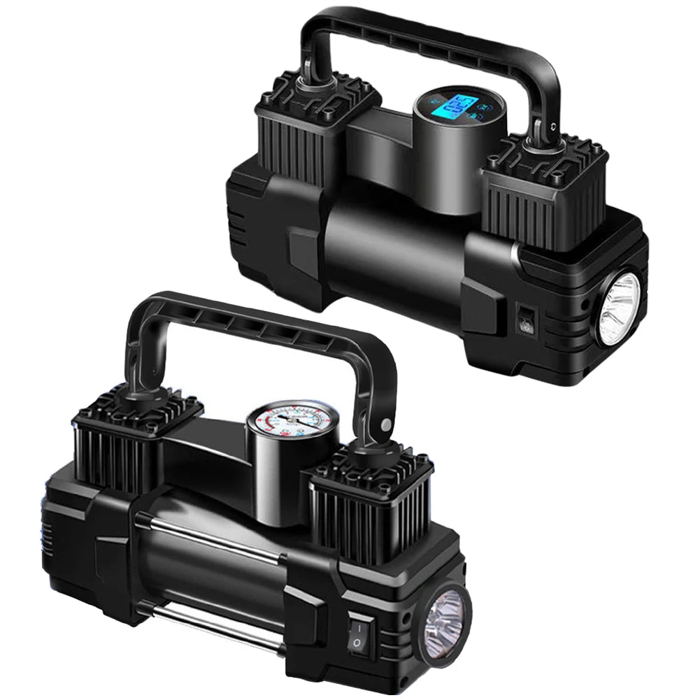 High-Pressure 12V Car Air Pump – Dual Cylinder Electric Tire Inflator with LED