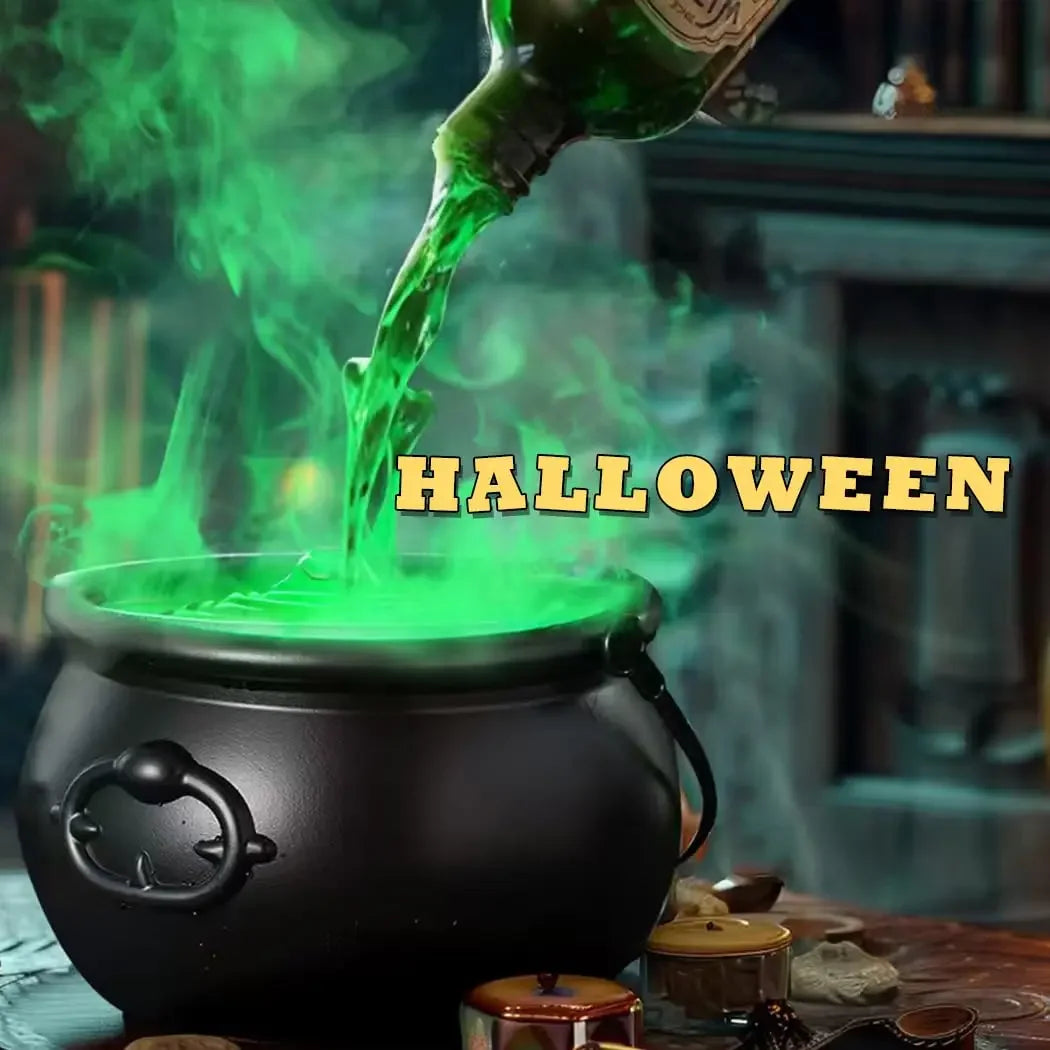 LED Halloween Witch Cauldron with Fog Mist – Skeleton Decoration for Hocus Pocus Party