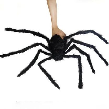 🎃 Scary Halloween Spider Decoration – Hairy Black Plush Spider & Web for Haunted House