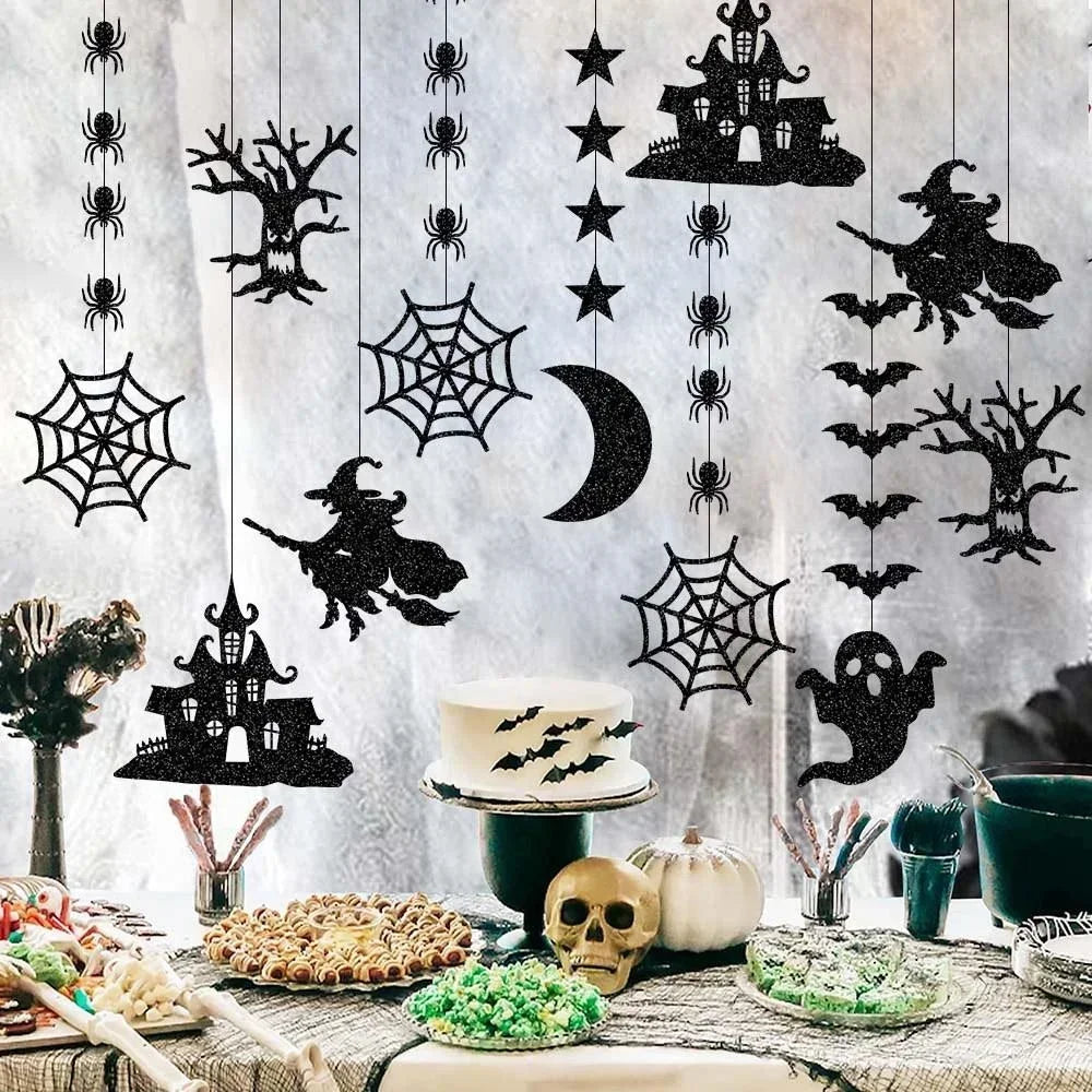 👻 Halloween Party Decorations – 6pcs Hanging Garland with Spiders, Ghosts, Witches, and Bats