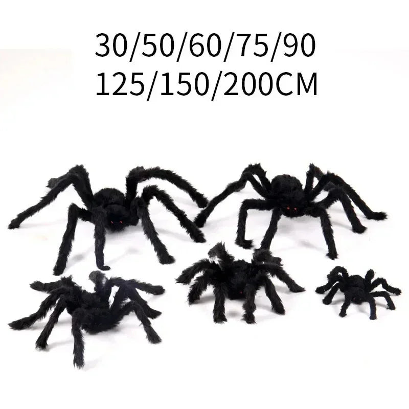 🎃 Scary Halloween Spider Decoration – Hairy Black Plush Spider & Web for Haunted House