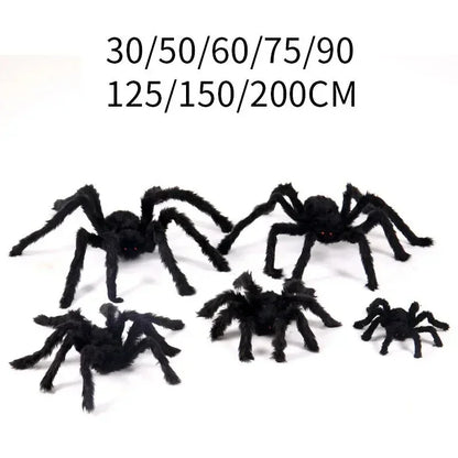 🎃 Scary Halloween Spider Decoration – Hairy Black Plush Spider & Web for Haunted House