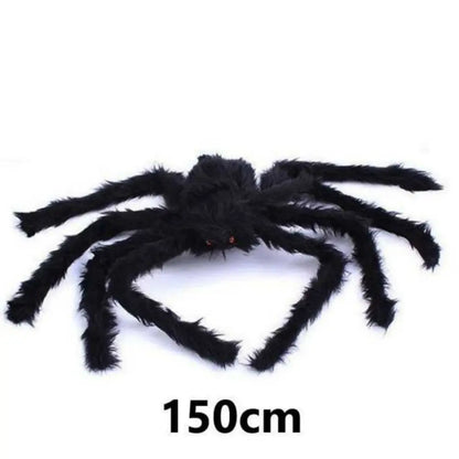 🎃 Scary Halloween Spider Decoration – Hairy Black Plush Spider & Web for Haunted House